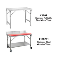 Table de travail pliable en acier inoxydable à deux niveaux 201/304 pour restaurant, avec structure démontable et pieds réglables pour utilisation en extérieur