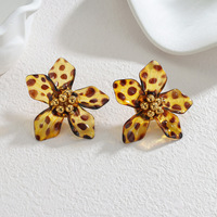 Anting-anting bunga leopard vintage, perhiasan wanita, anting-anting kancing stainless steel, hadiah pesta