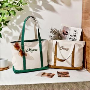 Embroidered Canvas Tote Custom Monogram Initial Solid Color Fashion Daily Use <b>Bridesmaid</b> <b>Gift</b> <b>Bag</b> Bridal Shower - Product Image 3