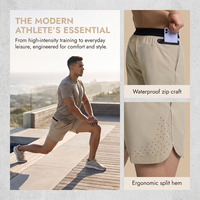 Shorts de sport pour homme en toile tissée personnalisée, taille mi-haute, séchage rapide, respirant, couleur unie, avec haute élasticité pour les sports d'été