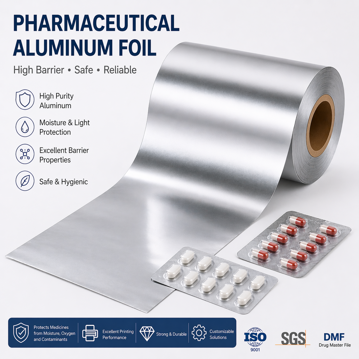 High Barrier Pharma Aluminum Foil for Blister Pack Medical Grade Alu Foil for Capsules Tablets