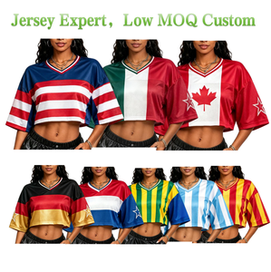 <span class=keywords><strong>Camiseta</strong></span> Deportiva Corta con Logotipo Personalizado, MOQ Bajo, para <span class=keywords><strong>Mujer</strong></span>, Estilo Fútbol Americano, Estampado de Bandera de la Copa Mundial 2026, Hombros Caídos, Talla Grande - Product Image 1