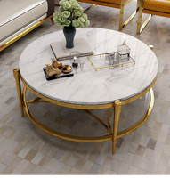 Ensemble de tables basses rondes en pierre brillante de style italien, design moderne, luxe léger, simple, double niveau, pour la maison, modèle tendance