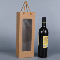 Diskon besar hadiah belanja tas Tote kemasan kaca kertas Kraft polos anggur merah muda hitam merah untuk toko botol anggur dengan windows