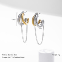 Boucles d'oreilles créoles minimalistes YF8386 en acier inoxydable plaqué or PVD 18 carats, élégantes, bicolores, avec longue chaîne et pampilles