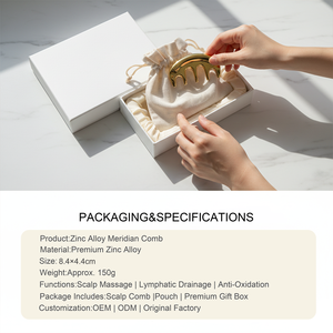 Individuelles Logo Zinklegierung Kopfmassage-Kamm Kopfhautpflege Guasha-Kamm Goldfarben Metall <span class=keywords><strong>Gua</strong></span> <span class=keywords><strong>Sha</strong></span> Massage-Kamm - Product Image 4