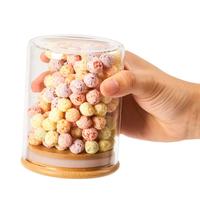 Pot en verre borosilicate rond de 15,2 oz avec couvercle en bambou, 8,5*11 cm, pour épices, cuisine, stockage alimentaire, avec couvercle en bambou