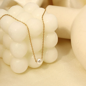 Stainless Steel Necklace Pearl Pendant Gold Clavicle Chain Jewelry Korean Style Fashion Simple Gift - Product Image 2