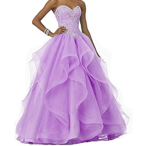 Pink Ball Gown Evening Dress Strapless Beaded Organza Tiered Skirt Formal Prom Dress - Product Image 2