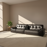 Canapé convertible en cuir véritable VONLIVA pour salon, style moderne en forme de L, canapé d'appartement entièrement noir, design nordique