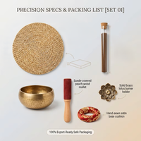 Ensemble complet de méditation avec brûleur d'encens en bois de santal, tapis en paille naturelle, bol chantant tibétain pour la guérison sonore du yoga, 13 cm/5 pouces