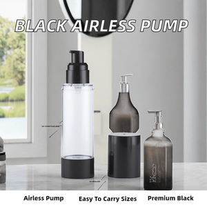 Black Airless Cosmetic <b>Dispenser</b> Skin Care Serum <b>Pump</b> <b>Bottles</b> Empty Plastic 15ml-120ml Lotion Screw Cap Sprayer - Product Image 2