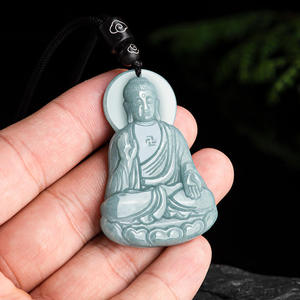 Colgante de Jadeíta Natural Azul Agua con Buda, Diseño Original UNISEX, Estilo Chino, Regalo con Certificado de Tasación FG53 - Product Image 3