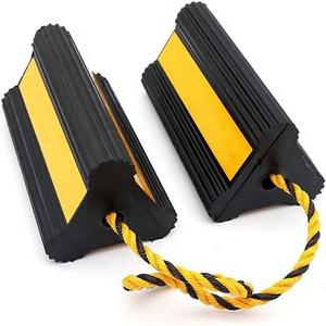 <b>Rubber</b> Wheel Chock with Rope Heavy Duty Anti-Slip Wheel Stopper with High-Intensity Prismatic Visibility for Truck Trailer - Product Image 1