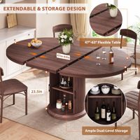 Table à manger extensible pour hôtel et petits espaces, avec étagère de rangement, gain de place, mobilier de salle à manger circulaire avec base sur piédestal