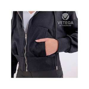 Sweat-shirt à capuche décontracté pour femme Vetega, automne, avec poches, épaules tombantes, manches longues, cordon de serrage réglable, tricoté en polyester, couleur unie - Product Image 5