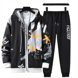 New Arrival Autumn Casual Printed <b>Knitted</b> Polyester 2-Piece Hoodie and Pants <b>Set</b> - Product Image 1
