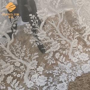 Vải Ren Đám Cưới Nóng Vải Ren Tuyn Đính Cườm Thủ Công Dày Vải Ren Thêu Màu Trắng - Product Image 6