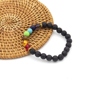 Bracelet Unisexe Nouveauté en Gros 7 Chakras Perles <span class=keywords><strong>de</strong></span> Pierre Volcanique Naturelle Énergie Colorée Style Religieux Classique Alliage Tendance - Product Image 4