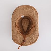 Chapeau de cowboy pliable en papier, style western, tissé à la main au crochet, avec sangle, pour femmes et hommes, idéal pour la plage, la pêche et les voyages
