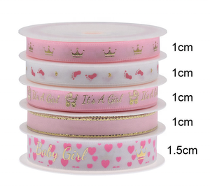 Va bene, è un rotolo di nastro di raso blu rosa rosa in poliestere stampato <span class=keywords><strong>da</strong></span> ragazzo/ragazza per l'imballaggio regalo per il battesimo del Baby Shower - Product Image 4