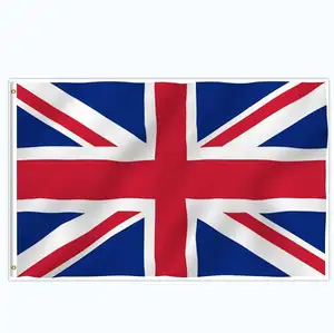 Estoque barato 100% poliéster 3x5 pés bandeira britânica do reino unido com dois argolos