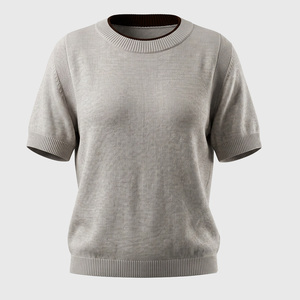 เสื้อสเวตเตอร์ถักแขนสั้นคอปกตัดสีสำหรับผู้หญิง เนื้อผ้านุ่มเบาสบายสำหรับฤดูร้อน - Product Image 3