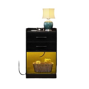Mesita de noche superventas transfronteriza con luz LED, multifuncional, con enchufe, puerto USB y cajón - Product Image 3