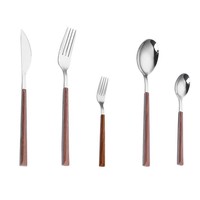 Set Peralatan Makan 304 Stainless Steel Berkilau Cermin dengan Gagang Imitasi Kayu Jepang, Pisau Garpu Retro untuk Dessert/Steak Barat