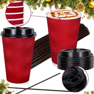 Gobelets à café en carton ondulé personnalisés, recyclables et compostables, 12 oz, jetables, à double paroi, avec couvercles, vente en gros - Product Image 2
