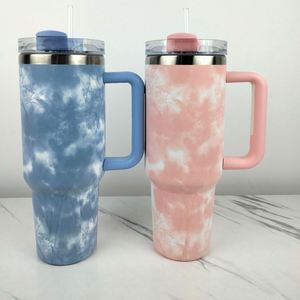 DD1566 Double Wall Tie-dye 40oz Stainless Steel Mug <b>with</b> <b>Straw</b> Vacuum Insulated Office & Car Travel <b>Cup</b> - Product Image 1