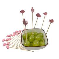 12cm Rose Petit Oiseau Bambou Brochette Naturel Jetable Fruits Fourchette Dessert Gâteau Bâton 100pcs Pack