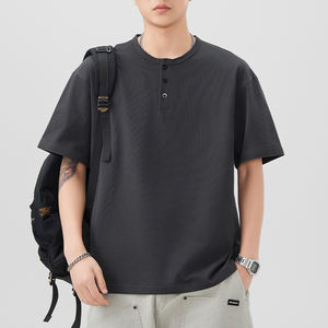 Fabrication de vêtements, chemise Henley personnalisée, tissu lourd 250GSM, tricoté en spandex/nylon, séchage rapide, manches courtes, unisexe, streetwear - Product Image 5