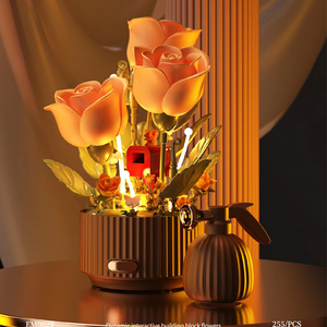 Bloques de Construcción 3D Pop-up Hechos a Mano, Jardín Floreciente con Iluminación Dinámica, Bloques de Flores Eternas, Rosa Floreciente - Product Image 2