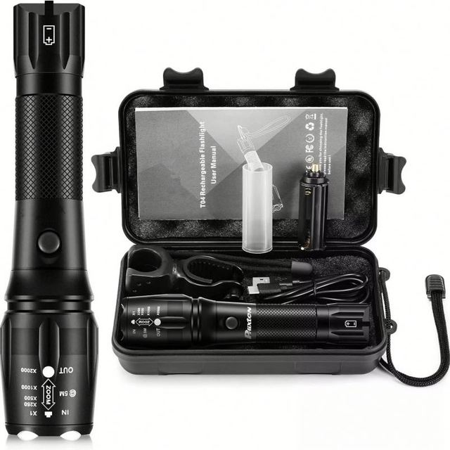 WOSEN Rechargeable USB T6 LED Tactical Flashlight 1000+ Lumens 800m Long Range IP65 Waterproof Aluminum Body White Telescopic