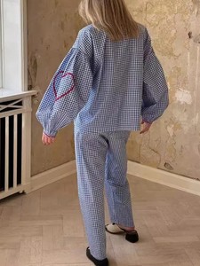 Vietnam Factory Custom Women Cotton Blend Long Sleeve <b>Pants</b> Suit Spring Summer Collection OEM ODM Private Label Manufacturing - Product Image 3