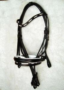 Brida de cuero DD negra hecha a mano, cómoda y acolchada, con diadema de perlas, para equitación deportiva y de carreras, estilo western, estribos y cincha. - Product Image 2