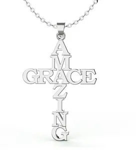 2024 nueva moda Amazing Grace collar hombres Acero inoxidable joyería cristiana collares