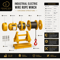 Treuil hydraulique électrique 3T pré-lubrifié sans entretien pour environnements difficiles, utilisation marine, avec câble en acier inoxydable pour grues