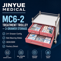 Chariot de soins infirmiers à 3 niveaux en acier inoxydable 304, avec tiroirs silencieux, rail antidérapant et roulettes, mobilier hospitalier de classe I pour salles et cliniques