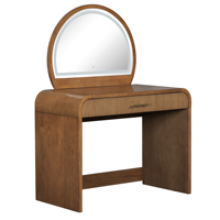 Coiffeuse moderne en bois avec miroir semi-circulaire éclairé par LED et tiroir pour station de maquillage de chambre