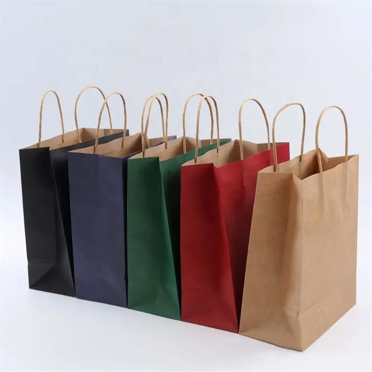 Essentials Large Kraft Brown Paper Grocery Bags with Handles for Food Clothing Beverages Coffee Bakery Items-to Go Gifts Logo