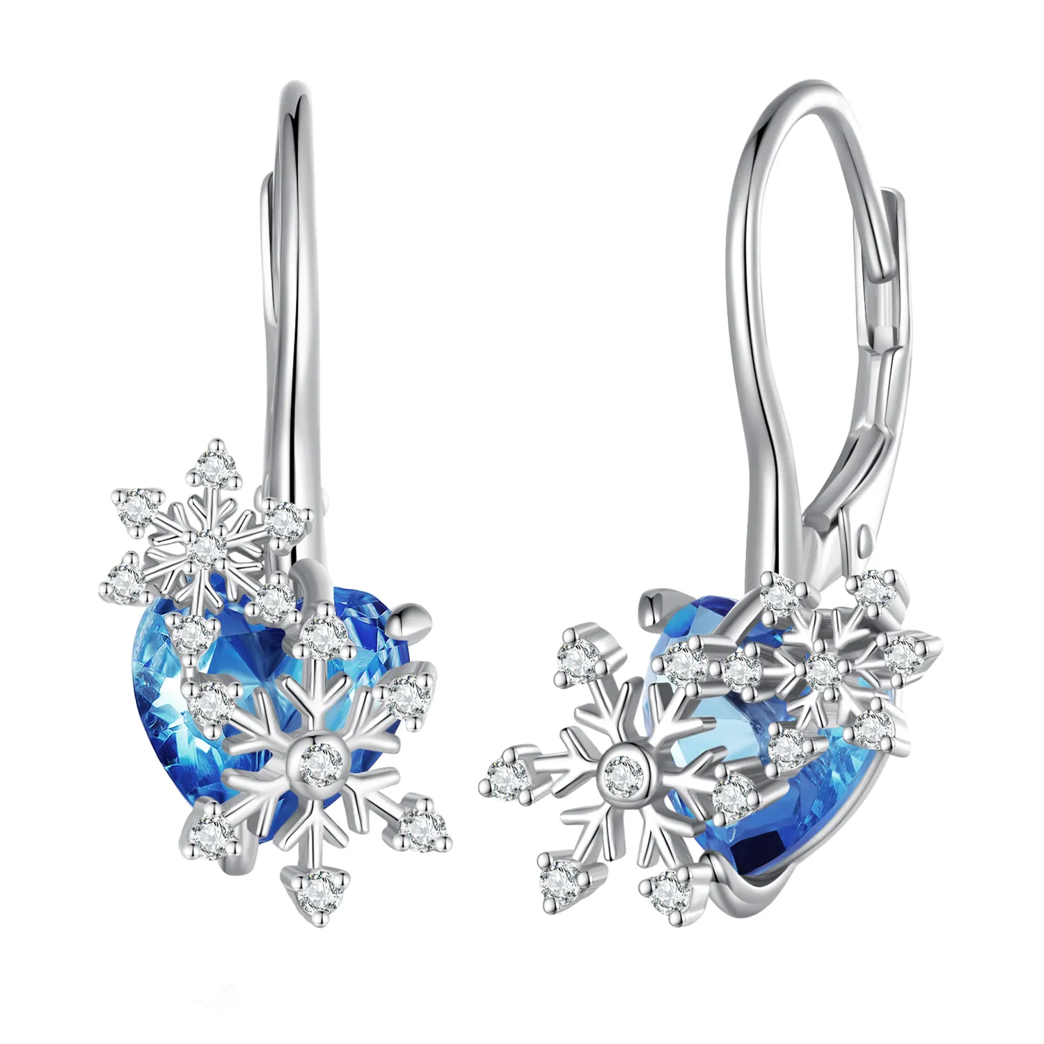 s925 Silver Blue Snowflake Earrings European and American Jewelry Heart Snowflake Winter Earrings