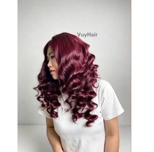 วิกผม VuyHair แบบมีชั้น วิกผมแท้แบบดิบ  ลอนธรรมชาติ HD 14 นิ้ว (7x4) สีไวน์ ราคาขายส่ง - Product Image 1