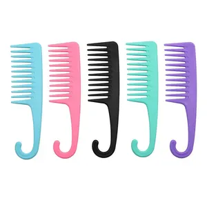 customized logo plastic mix colors detangling shower comb wide tooth comb for wigs hair combs with hook