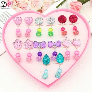 Wholesale 7 pairs cheap clip earrings no - hole pendant love Gift Box set Acrylic Flash cartoon diamond clip on earring