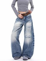 Jean baggy taille haute pour femme YUANBOFEI, coupe large, en denim délavé, style vintage, effet usé, pantalon oversize