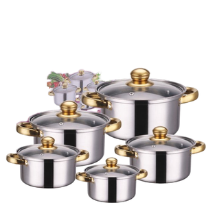 Factory Wholesale 10pcs Electric Stainless Steel Gold Handle Outdoor Soup Pots Cooking Pots <b>Milk</b> Pots <b>Pans</b> Casserole Kitchen - Product Image 1
