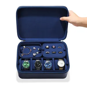 Weimei caixa organizadora de relógio de camada dupla, caixa de couro luxuosa para armazenamento de joias, caixa de joias para viagens, ideal para vendas