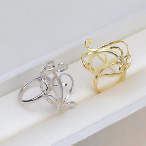 Anillo de Plata S925 con Forma de Flor Abierta, Incrustaciones de Encaje de Hojas, Accesorio Barroco 1802, Soporte Hueco para Perlas, para Creaciones de Joyería DIY - Product Image 3